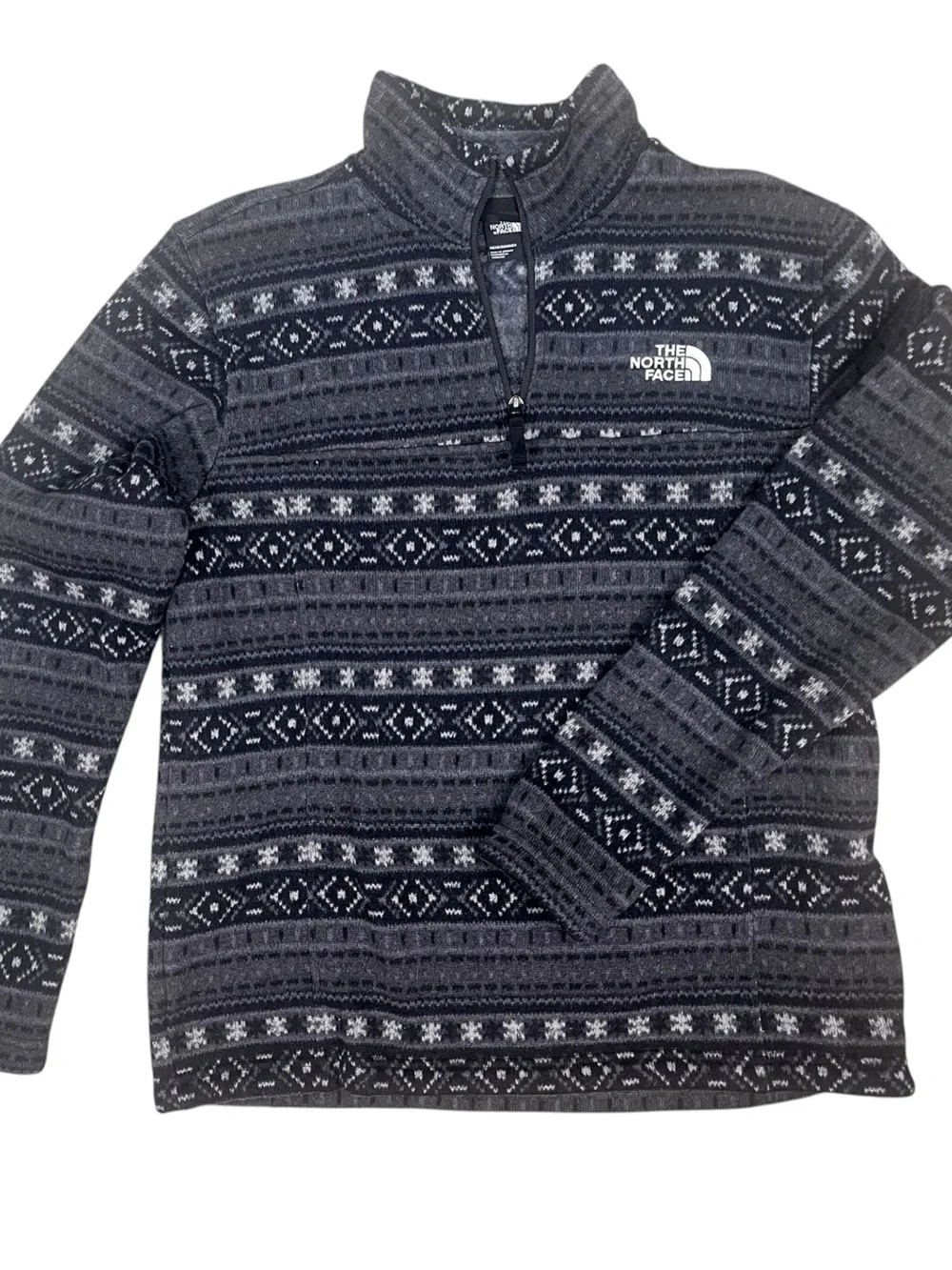 North Face Tsillan 1/4-Zip Fleece Pullover Sweater Jacket Mens Large Grey White